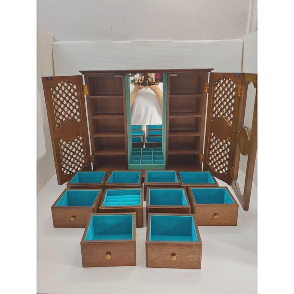 Large Vintage Gunther Mele 1970's wooden jewelry box. Jewellery with drawers. - Picture 8 of 10